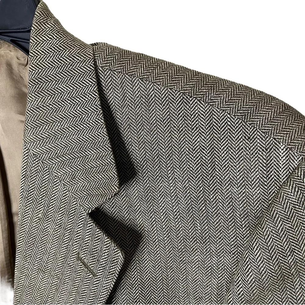 Brooks Brothers Summer Blazer Mens 42R Beige Herringbone Silk Linen Blend Coat